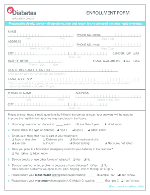 Diabetes Education Program Enrollment Form