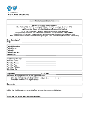 Arkansas Blue Cross Blue Shield Lipids Amino Acids Infusion Prior Authorization Form