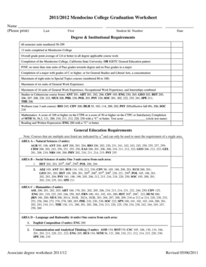 Mendocino College Graduation Worksheet