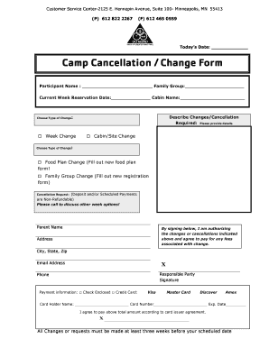 Camp Cancellation Change Form