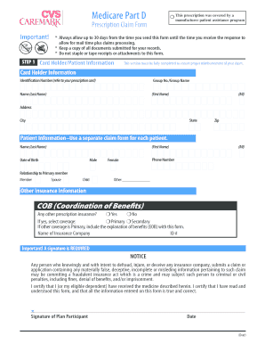 Medicare Part D Prescription Claim Form