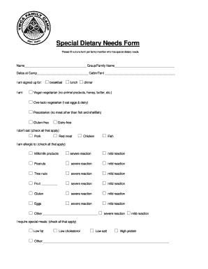 Special Dietary Needs Form