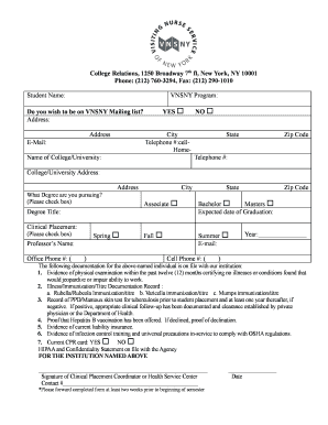 VNSNY Student Clinical Placement Form