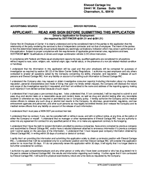 Driver's Application for Employment