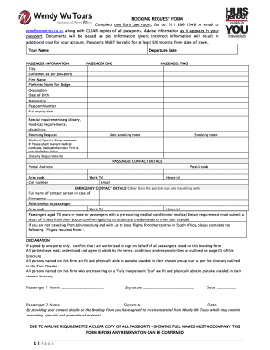 Wendy Wu Tours Booking Request Form