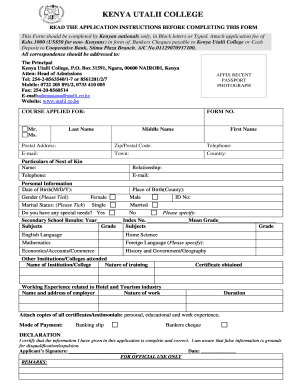 Kenya Utalii College Application Form