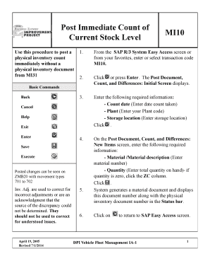 SAP MI10 Physical Inventory Count Form