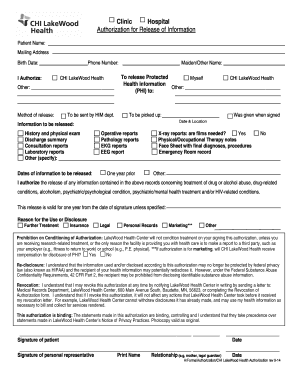 Hospital Authorization for Release of Information