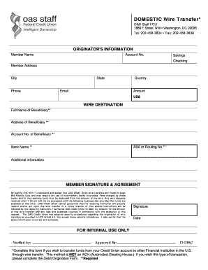 Domestic Wire Transfer Form