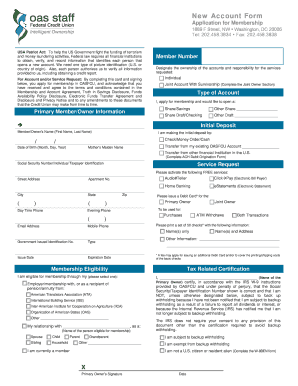 Federal Credit Union New Account Application