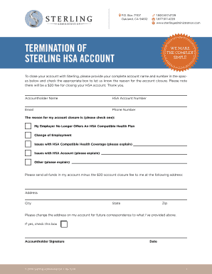 Sterling HSA Account Termination Form