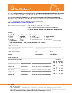 GeoWarehouse Online Subscription Application