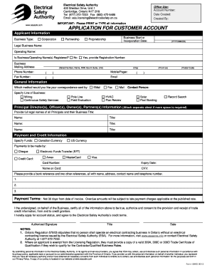 Electrical Safety Authority Customer Account Application