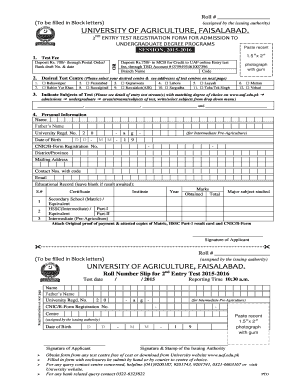 University of Agriculture Entry Test Registration Form