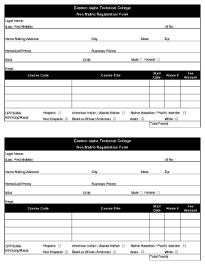 Eastern Idaho Technical College Non Matric Registration Form