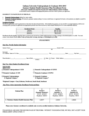 Indiana University Student Health Insurance Enrollment Form