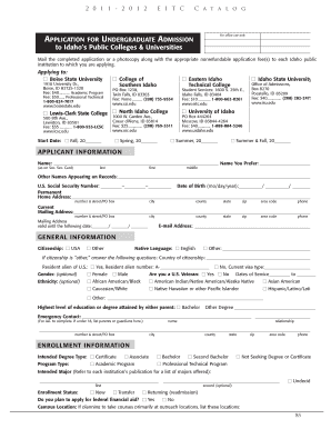 Idaho Undergraduate Admission Application