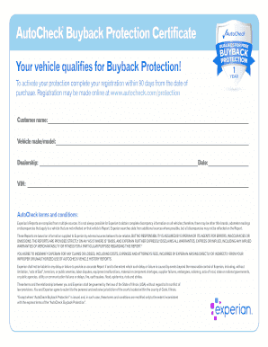 AutoCheck Buyback Protection Certificate