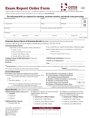 University of Minnesota Exam Report Order Form