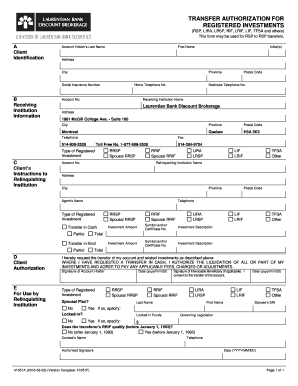 Transfer Authorization for Registered Investments