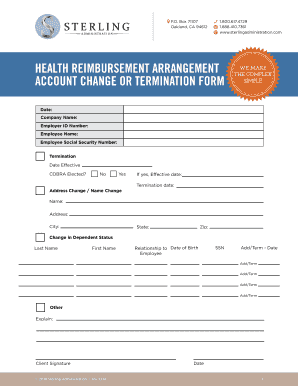 Health Reimbursement Arrangement Account Change Form