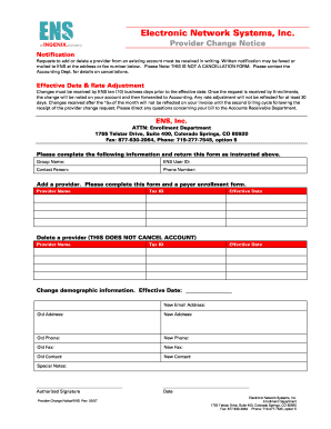 Provider Change Notice Form