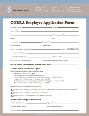 COBRA Employer Application Form