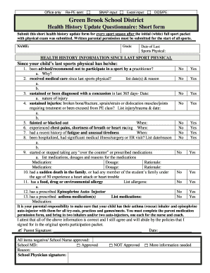 Health History Update Questionnaire