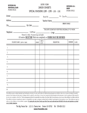 Big Fresno Fair Student Entry Form