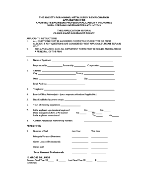 Architects/Engineers Professional Liability Insurance Application