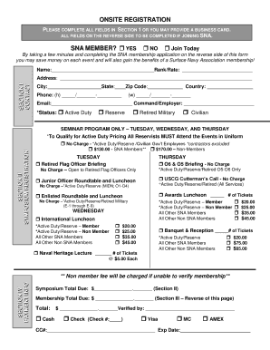 Surface Navy Association Event Registration Form