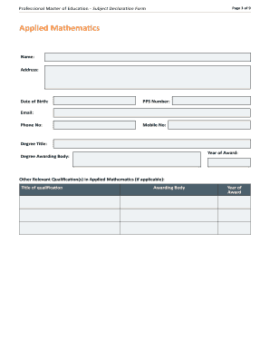 Professional Master of Education Subject Declaration Form