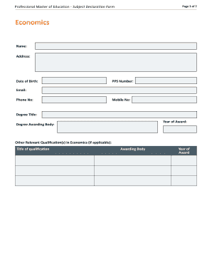 Professional Master of Education Subject Declaration Form