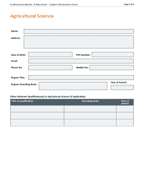 Professional Master of Education Subject Declaration Form