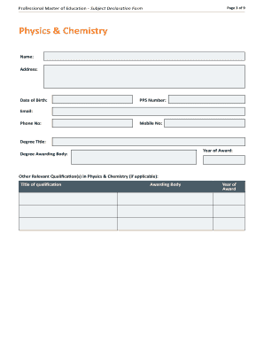 Professional Master of Education Subject Declaration Form