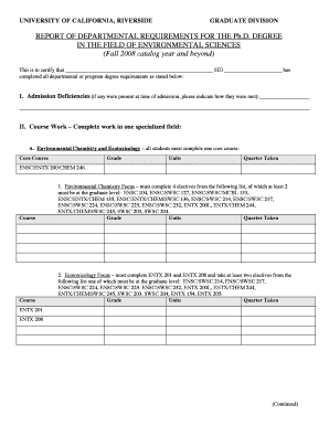 Fillable Online graduate ucr REPORT OF DEPARTMENTAL REQUIREMENTS FOR ...