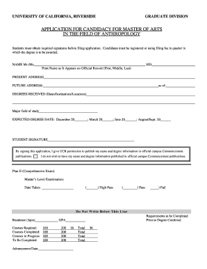 University of California Riverside MA Candidacy Application