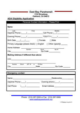 East Bay Paratransit ADA Eligibility Application