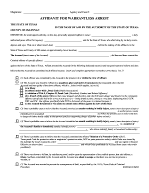 Affidavit for Warrantless Arrest