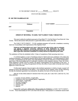 Order of Referral to Early Settlement Family Mediation