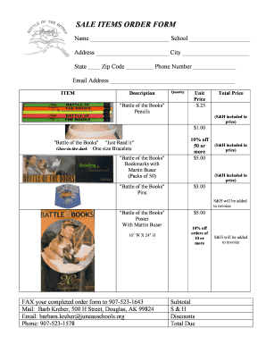 Sale Items Order Form