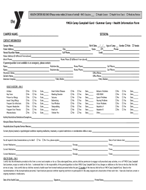 YMCA Camp Campbell Gard Health Information Form