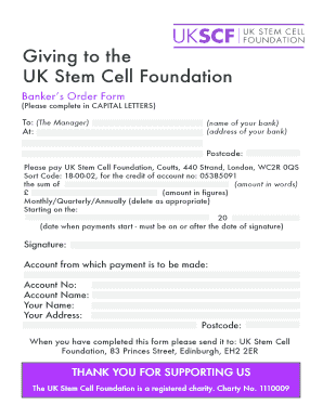 UK Stem Cell Foundation Banker's Order Form