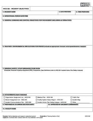 HICS 202 Incident Objectives Form