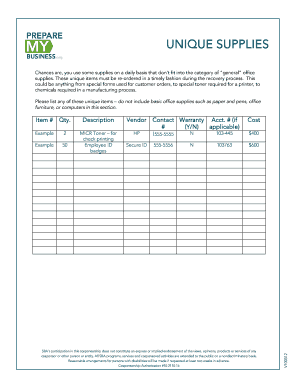 Unique Supplies Reorder Form
