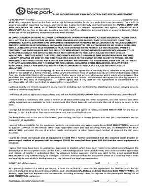 Blue Mountain Bike Park Rental Agreement