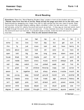 Word Reading Assessment Form