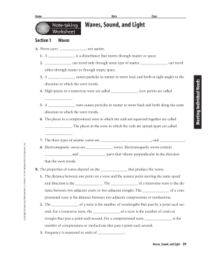 Waves, Sound, and Light Worksheet