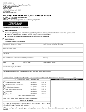 Michigan Builder License Name/Address Change Form