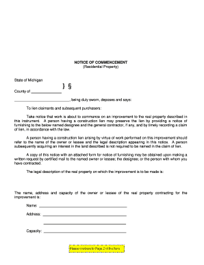 Michigan Notice of Commencement